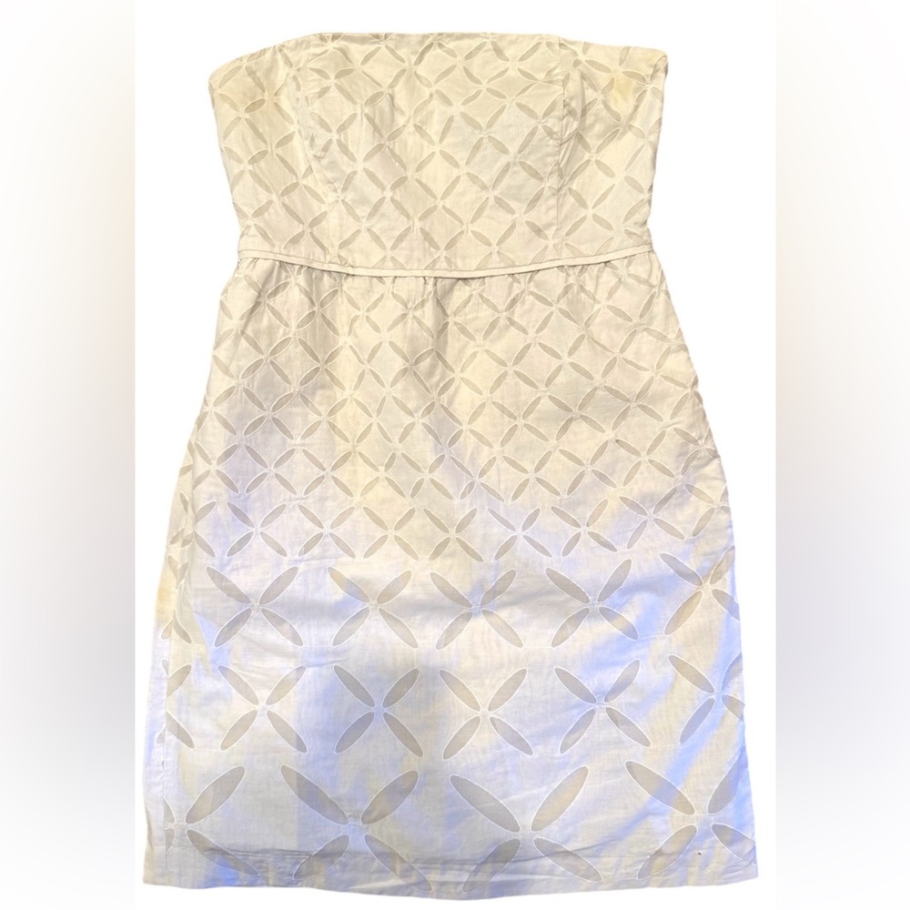 J. Crew Ivory & White Strapless Eyelet Ginny  Sheath Dress Lined Cotton size 6